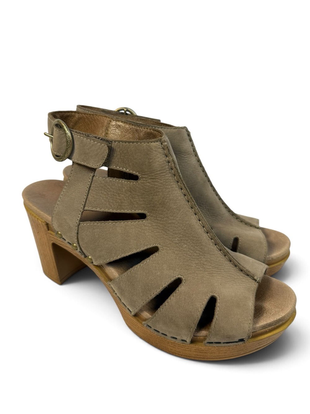 Dansko Demetra Taupe Nubuck Cutout Heeled Sandals EU 39
